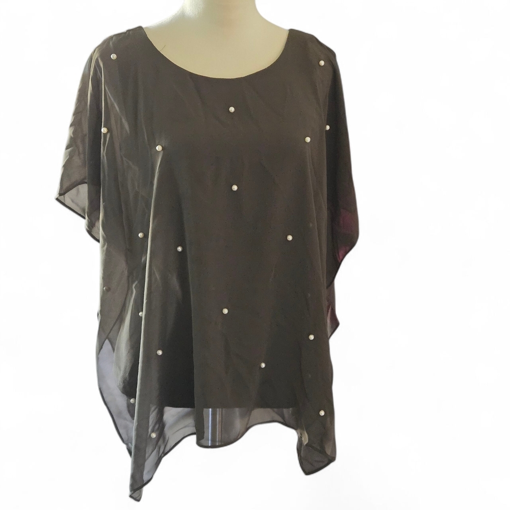 Women's WhitePearl-Embellished Sheer Overlay Top